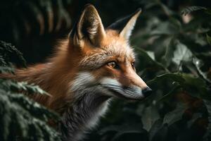 Red Fox - Vulpes, in dense forest. close-up. ai generative photo