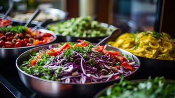 buffet con ensaladas para turista generativo ai foto