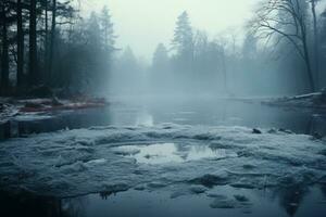 Winter calm river scenery generative ai photo