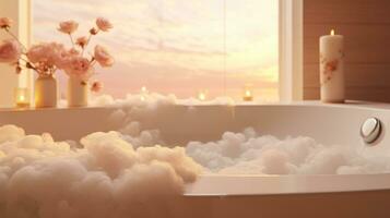 bubble bath soft evening light from the window romantic mood generative ai photo