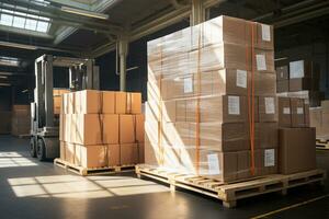 warehouse with parcels, boxes in the post office generative ai photo