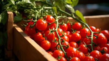 pequeño rojo Cereza Tomates generativo ai foto