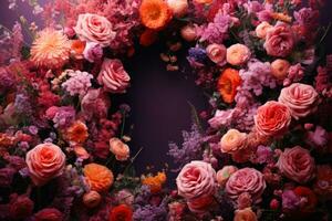 red pink flowers circle mockup background generative ai photo