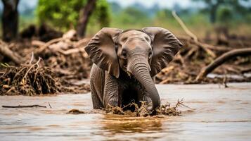 el elefante llegó a el riego sitio después el lluvias fauna silvestre generativo ai foto