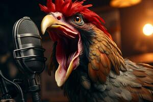 rooster screaming into the microphone generative ai photo