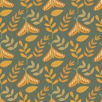 Autumn seamless pattern with moths vector