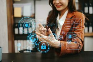 Cyber security data protection Business working on compute Intelligenc digital tablet global network connection data science digital marketing, Investment global photo