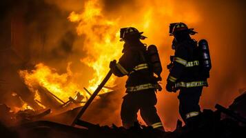 bomberos poner fuera un fuerte fuego generativo ai foto