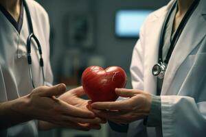 doctors holding a heart symbol in hands generative ai photo