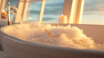 bubble bath soft evening light from the window romantic mood generative ai photo