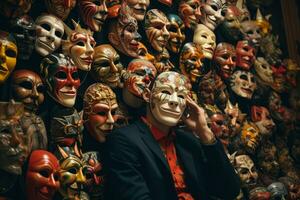 muchos personas esconder su caras debajo mascaras generativo ai foto