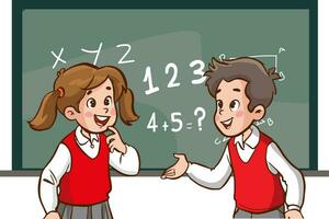 vector illustration of Cheerful diverse kids in school uniform talking