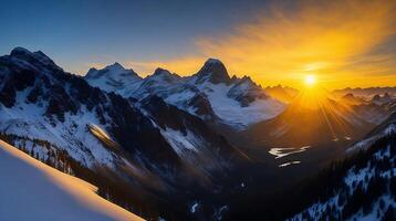 Beautiful Sunset in the mountains. Panorama of the Caucasus Mountains. photo