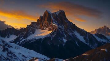 hermosa puesta de sol en el montañas. panorama de el montañas ai generativo foto