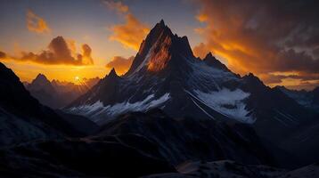 hermosa puesta de sol en el montañas. panorama de el montañas ai generativo foto