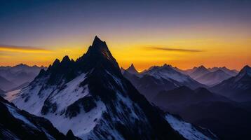 hermosa puesta de sol en el montañas. panorama de el Cáucaso montañas. ai generativo foto