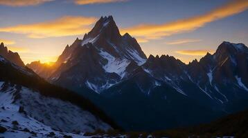Beautiful Sunset in the mountains. Panorama of the Caucasus Mountains. photo