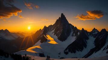 hermosa puesta de sol en el montañas. panorama de el montañas ai generativo foto