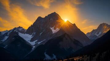 Beautiful Sunset in the mountains. Panorama of the Caucasus Mountains. AI Generative photo