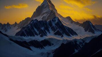 Beautiful sunset in the mountains. Panorama of the mountains AI Generative photo