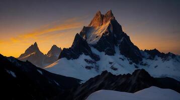 hermosa puesta de sol en el montañas. panorama de el Cáucaso montañas. ai generativo foto