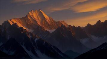 Beautiful sunset in the mountains. Panorama of the mountains AI Generative photo