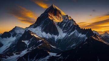 Beautiful Sunset in the mountains. Panorama of the Caucasus Mountains. AI Generative photo