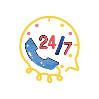 24 and 7 service doodle vector colorful Sticker. EPS 10 file