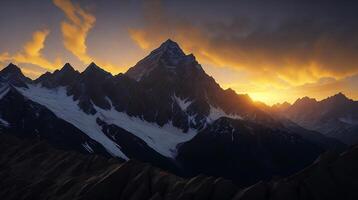 Beautiful sunset in the mountains. Panorama of the mountains AI Generative photo