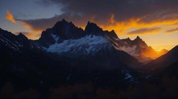 hermosa puesta de sol en el montañas. panorama de el montañas ai generativo foto