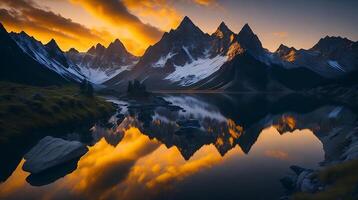 Beautiful sunset in the mountains. Panorama of the mountains photo