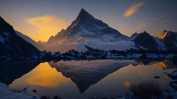 Beautiful Sunset in the mountains. Panorama of the Caucasus Mountains. AI Generative photo