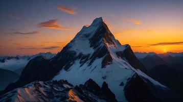 hermosa puesta de sol en el montañas. panorama de el montañas ai generativo foto