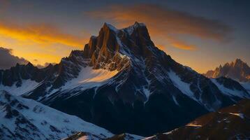 hermosa puesta de sol en el montañas. panorama de el Cáucaso montañas. ai generativo foto