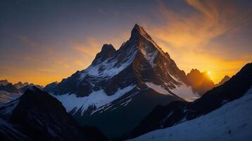 hermosa puesta de sol en el montañas. panorama de el montañas ai generativo foto