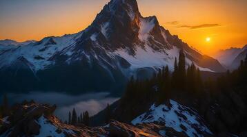 Beautiful sunset in the mountains. Panorama of the mountains photo