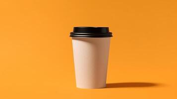 coffee cup at the top of coffee beans on pastel background. photo