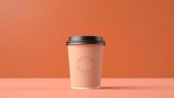 coffee cup at the top of coffee beans on pastel background. photo