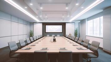 conference room or meeting room with a screen on the wall. photo