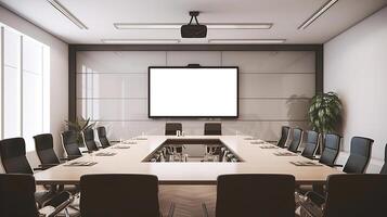 conference room or meeting room with a screen on the wall. photo