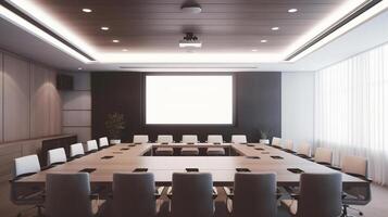 conference room or meeting room with a screen on the wall. photo
