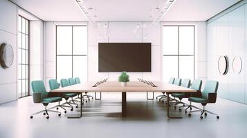 conference room or meeting room with a screen on the wall. photo