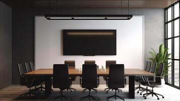 conference room or meeting room with a screen on the wall. photo