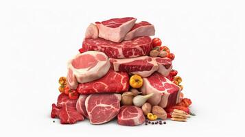 meat on a selves full loaded white background. photo