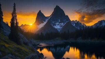 Beautiful sunset in the mountains. Panorama of the mountains AI Generative photo