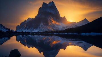 Beautiful Sunset in the mountains. Panorama of the Caucasus Mountains. AI Generative photo