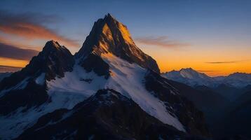 hermosa puesta de sol en el montañas. panorama de el montañas ai generativo foto