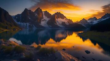 Beautiful sunset in the mountains. Panorama of the mountains photo