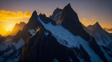 Beautiful Sunset in the mountains. Panorama of the Caucasus Mountains. AI Generative photo