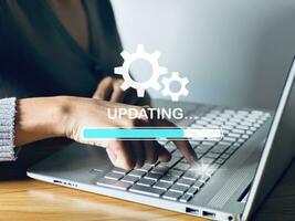 Operating system upgrade concept Software installation and update process Keep the user's device up to date. User is uploading. photo